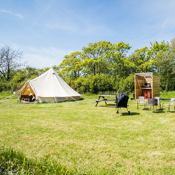 Bell tent glamping near Tenby, Pembrokeshire.