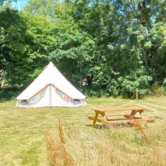 Camping bell tent at Awel Yr Awen Campsite in Ceredigion